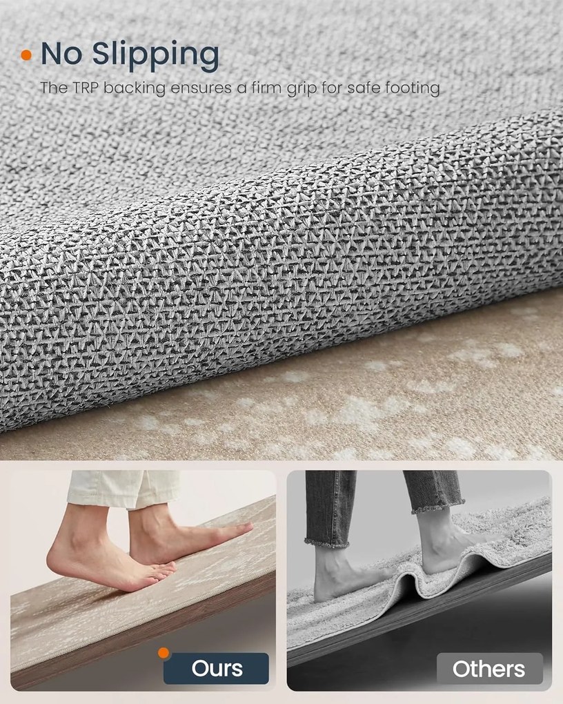 Szőnyeg, 120 x 170 cm-es csúszásmentes szőnyeg, boho stílusú, cappuccino bézs