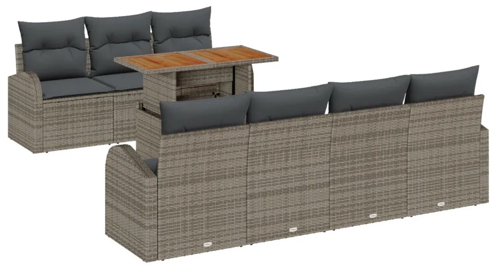 Kerti Kanapé Szett 8 Elem Szürke Rattan Kerti Étkezőszett