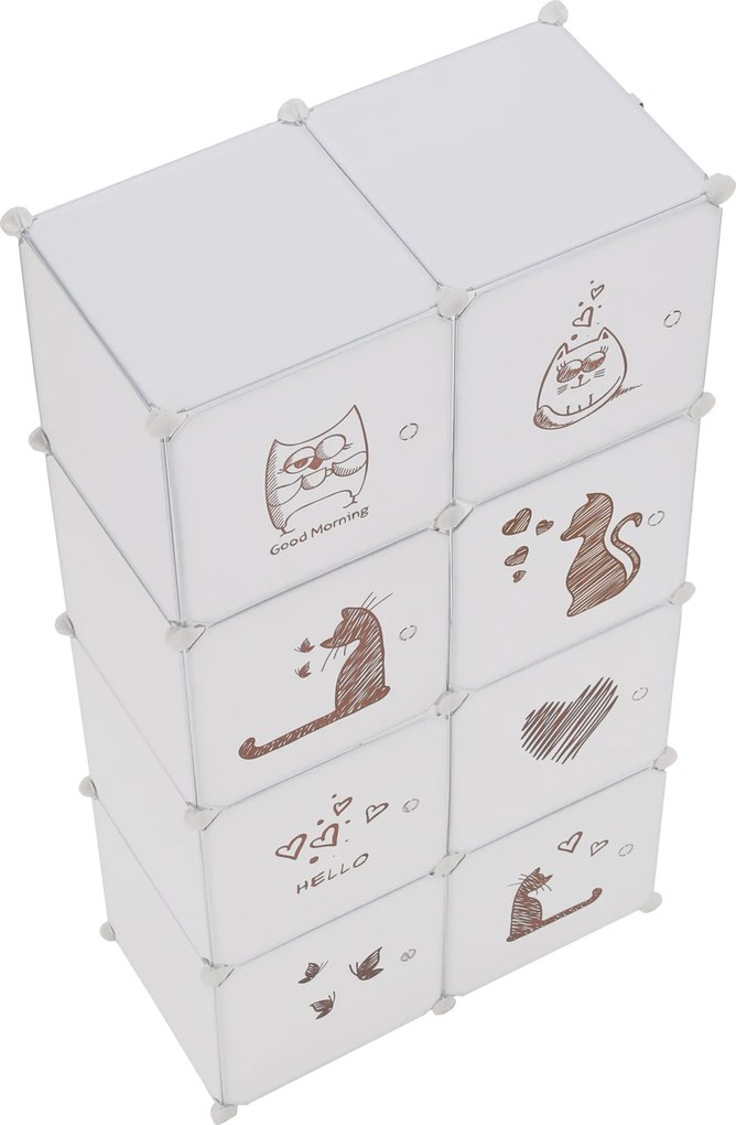 Gyerek moduláris szekrény, fehér/barna minta, KIRBY