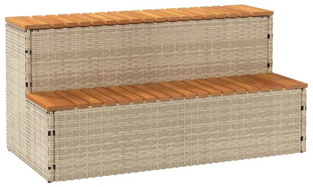 pezsgőfürdő lépcső bézs 100x50x50,5 cm polyrattan és akácfa