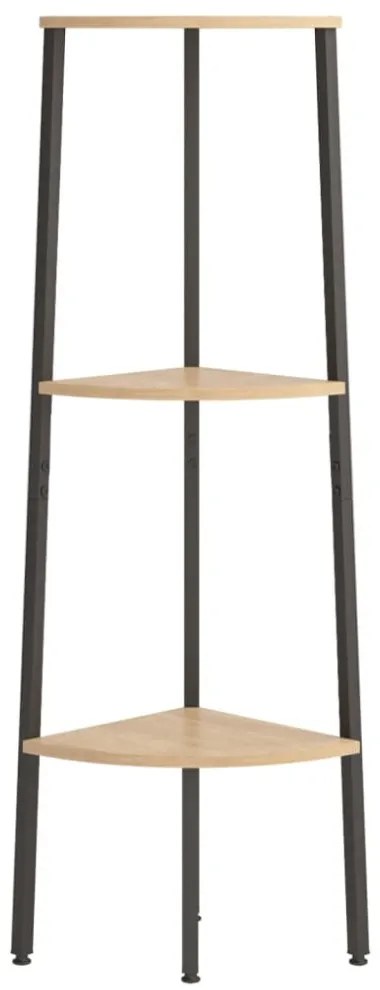 3 szintes világosbarna és fekete sarokpolc 45,5 x 31,5 x 120 cm