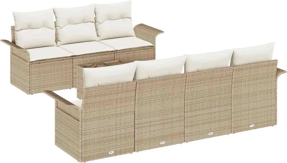 vidaXL Kerti Kanapé Szett párnával 8 pcs Bézs polirattan