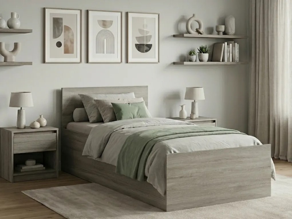 SOFIA ágy 90 x 200 cm, trüffel tölgy Ágyrács: Lamellás ágyrács, Matrac: Deluxe 10 cm matrac