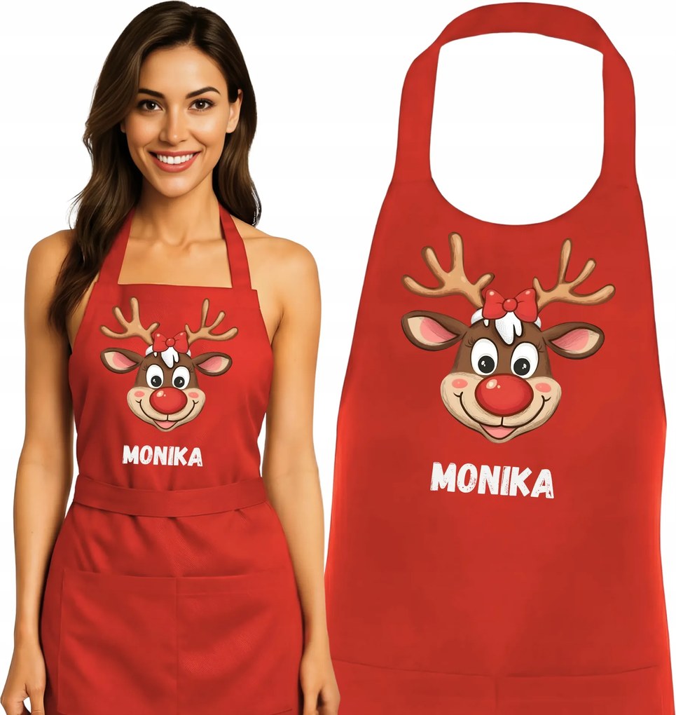Konyhai kötény Karácsonyi rénszarvas Rudolf karácsonyi ajándék Írja be a nevét