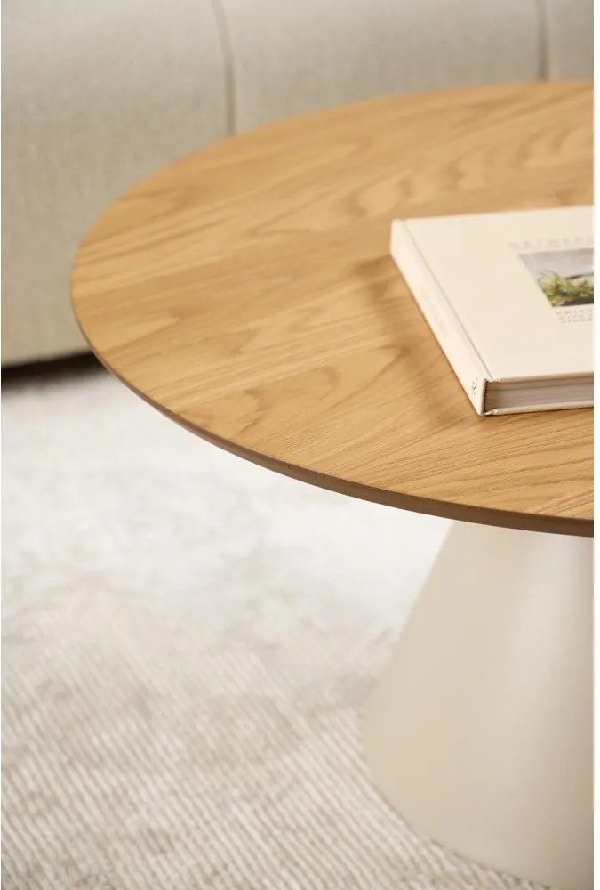 Krémszínű-natúr színű kerek dohányzóasztal tölgyfa dekoros asztallappal ø 85 cm Soli – Actona