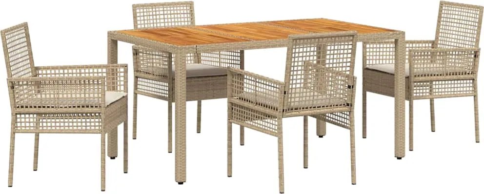 vidaXL Kert étkező szett 5 pcs Bézs polirattan