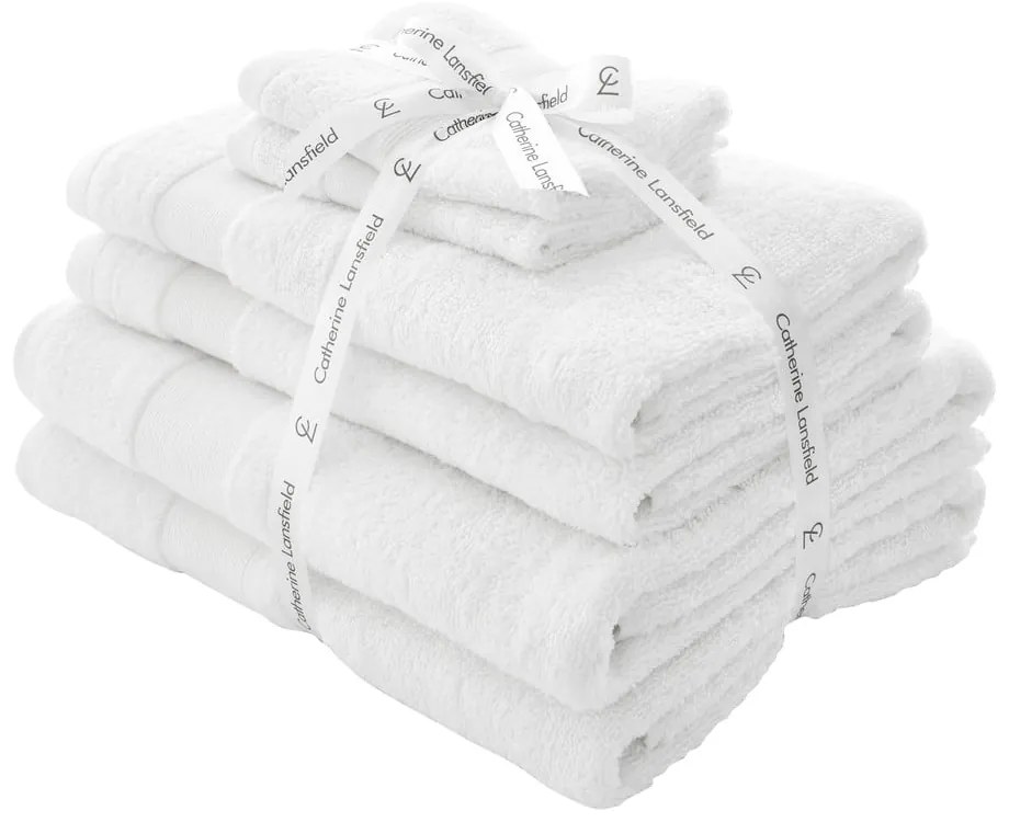 Fehér frottír pamut törölköző és fürdőlepedő készlet 6 db-os Anti-Bacterial – Catherine Lansfield