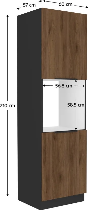 Magas szekrény beépített sütőhöz, fekete/okapi dió, MENZO 60 DP-210 2F