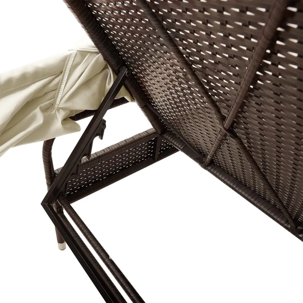 2 db barna polyrattan napozóágy tetővel és asztallal
