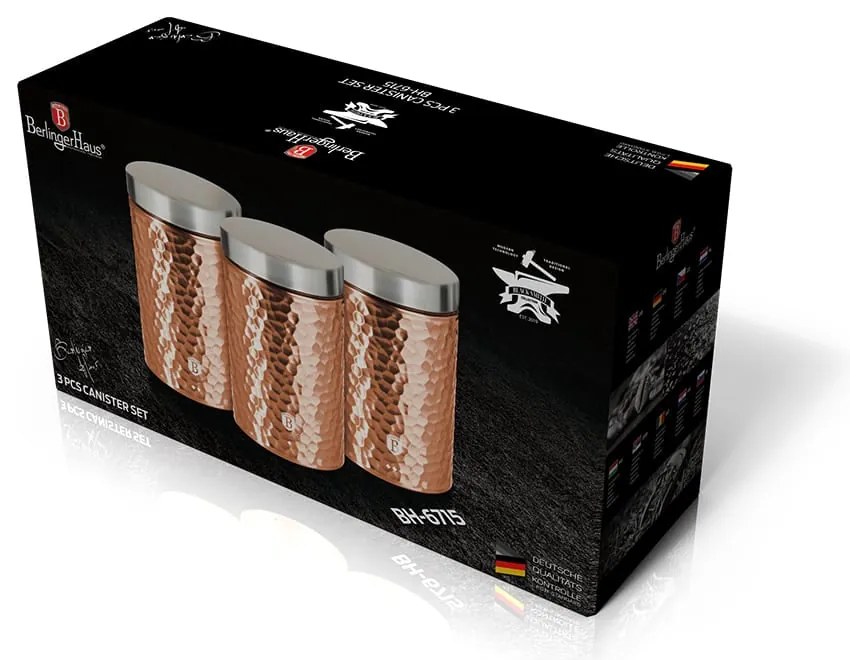 Berlinger Haus rozsdamentes acél 3 részes konyhai tároló szett Metallic Line Rose Gold Edition