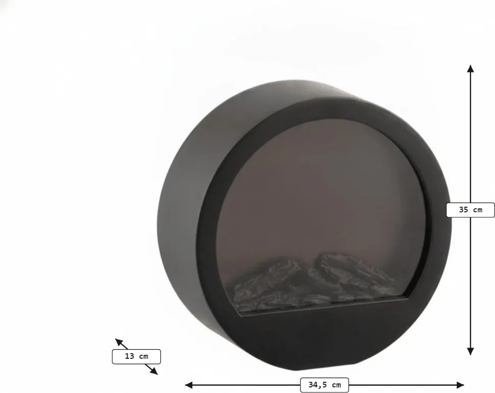 LED dekoráció kerek kandalló COZY WARM 35x34,5 cm, fekete