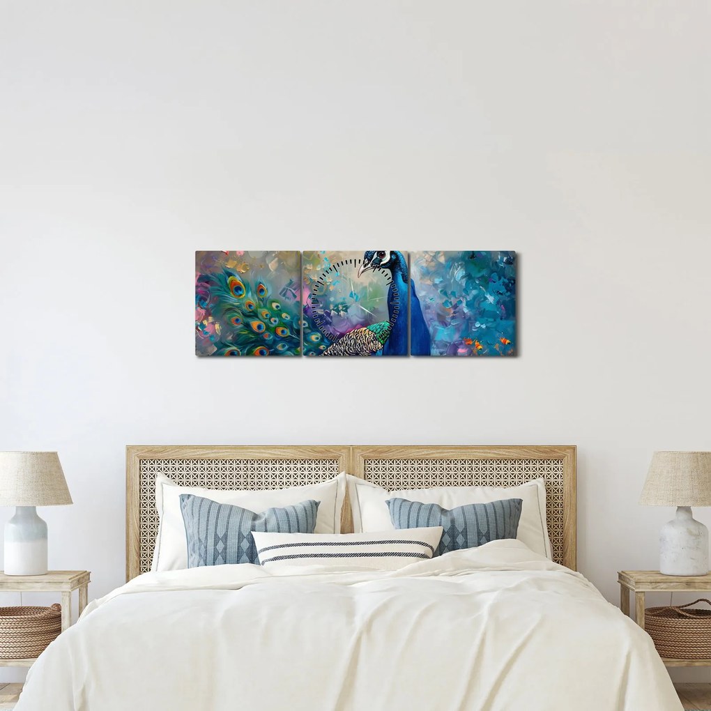 Kép - Festmény egy páva (órával) (90x30 cm)