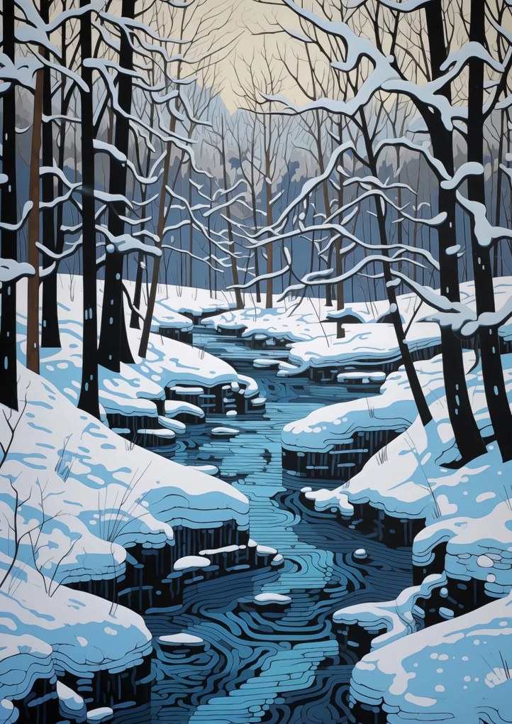 Poszter 29,7x42cm Folyó a téli időszakban