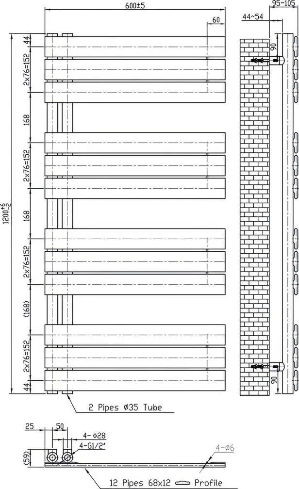 Solaro Design törölközőszárító radiátor 1200x600 mm fehér