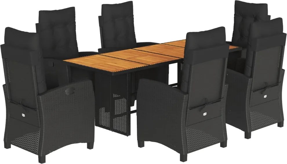 vidaXL 7 részes fekete polyrattan kerti étkezőgarnitúra párnával