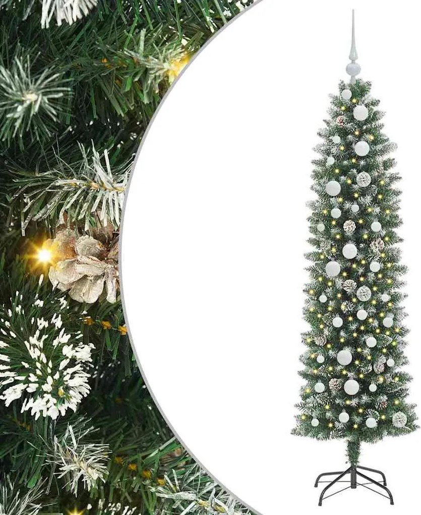vidaXL Mű Karcsú Karácsonyi Fa 150 LED-del Zöld és Fehér 150 cm