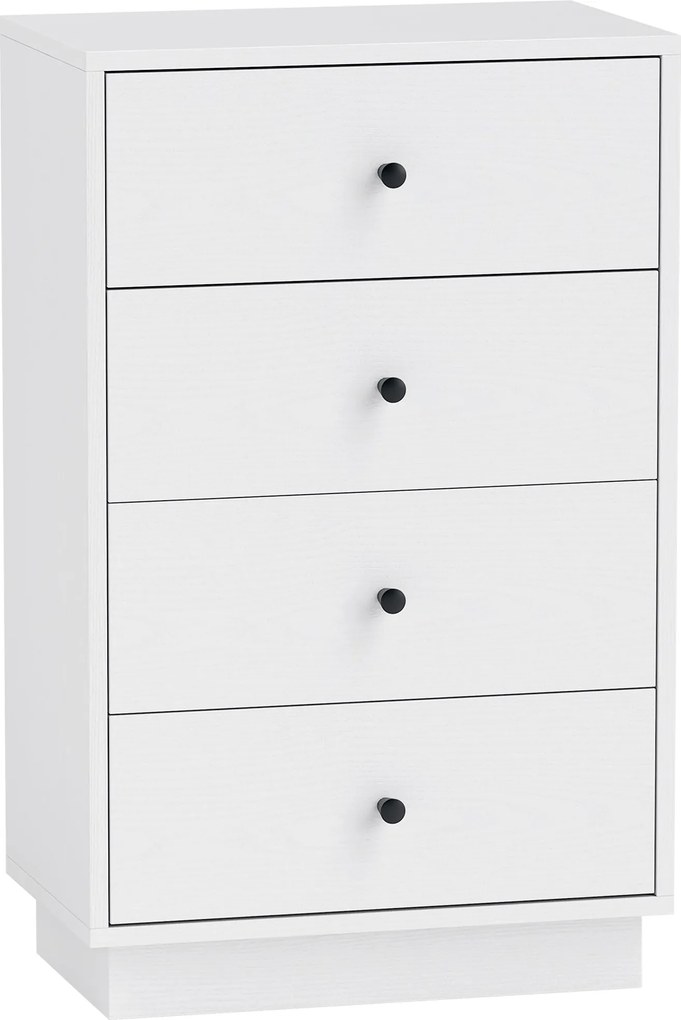 HOMCOM 4 Fiókos Komód, Műanyag Fa, Modern Stílusú Tároló Szekrény, Nappaliba, Hálószobába, Előszobába 47 x 29 x 75 cm, Fehér | Aosom