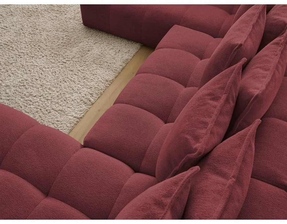 Borvörös zsenília kinyitható-tárolóhelyes sarokkanapé (bal oldali-U alakú) Everest – Bobochic Paris