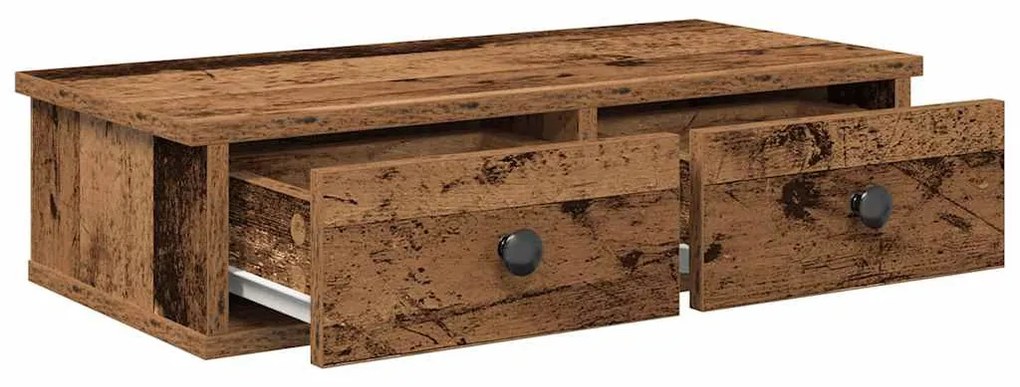 Falipolc fiókokkal régi fa 60x28x15 cm műszaki fa