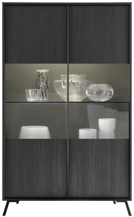 CITY Kétajtós vitrinszekrény, fekete, laminált vázzal és előlapokkal