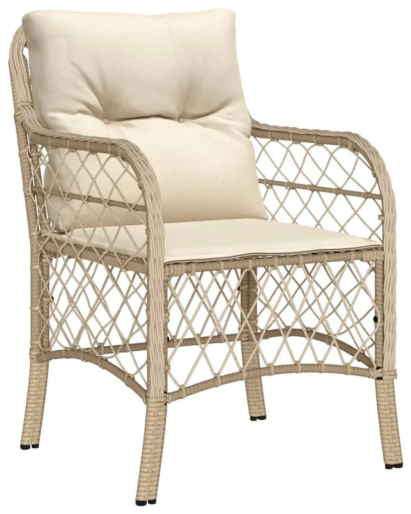 3 részes bézs polyrattan bisztrógarnitúra párnával