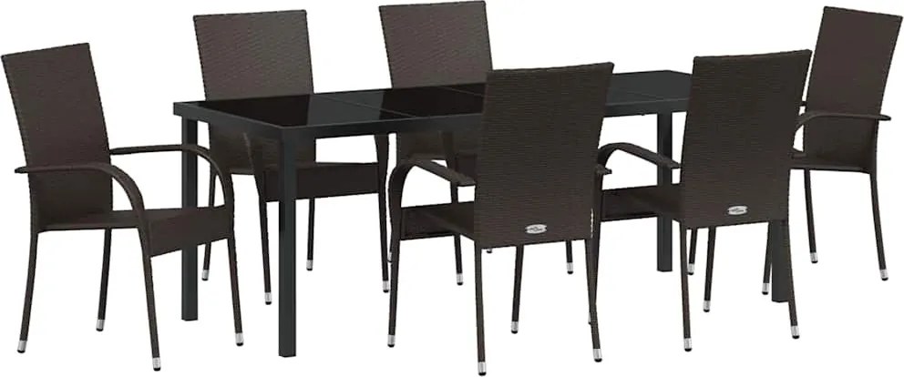 vidaXL Kert étkező szett 7 pcs Barna Porszórt acél