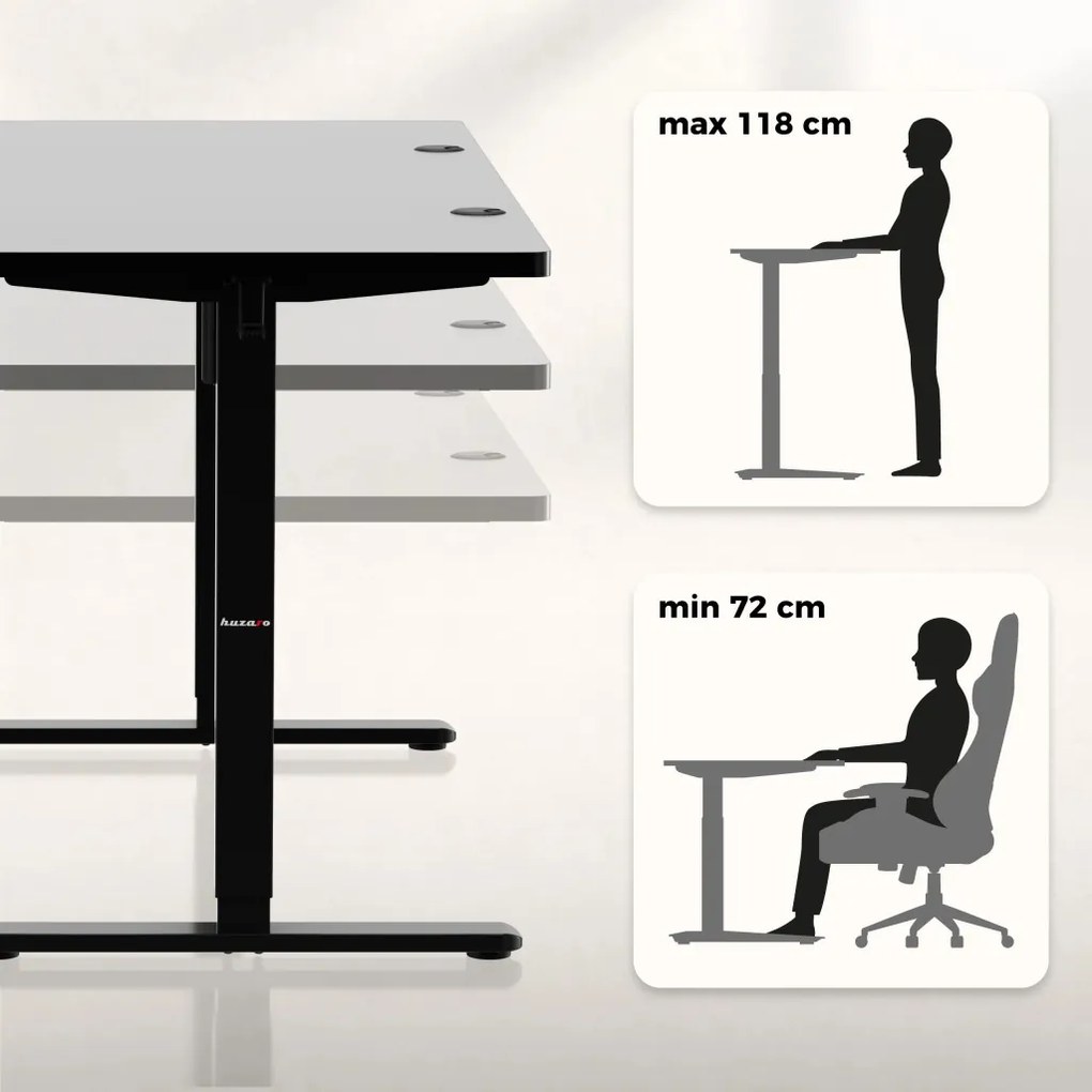 Elektromos állítható magasságú íróasztal, sarokasztal, memória és USB funkcióval, 145 cm x 60 cm, fekete