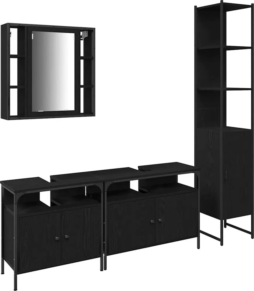 vidaXL Fürdőszoba bútor szett polcokkal 4 pcs Fekete tölgy Faanyag