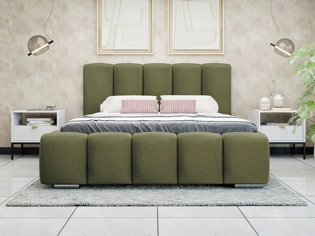 Franciaágy 160 cm Leskana (zöld) (ágyráccsal) (tárolóhellyel). 1104259