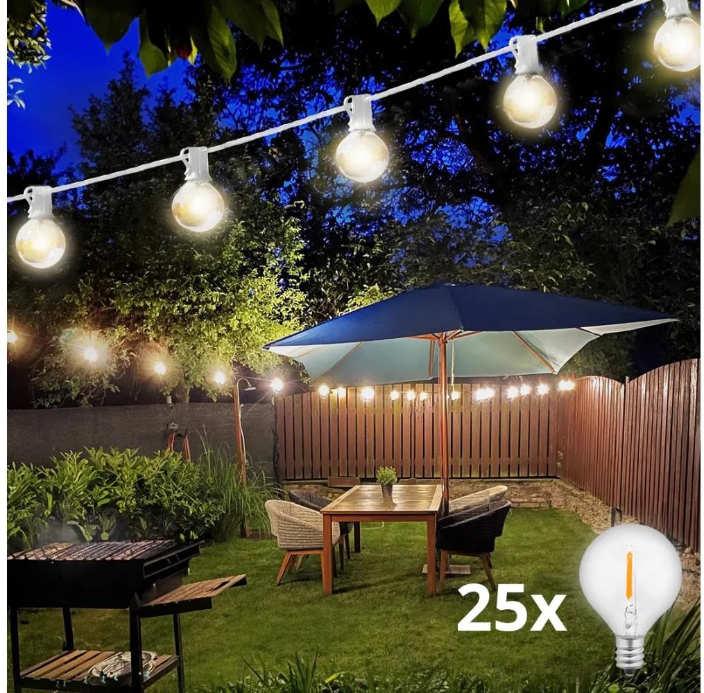 Brilagi - LED kültéri fényfüzér GIRLANDA 25xE12 20m fehér IP44 meleg fehér