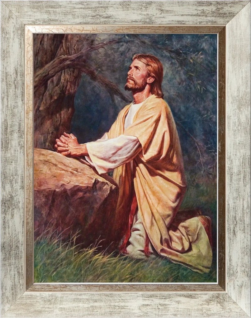 Jézus Imája Szakrális Vászonkép Fehér Díszített Keretben 30X40