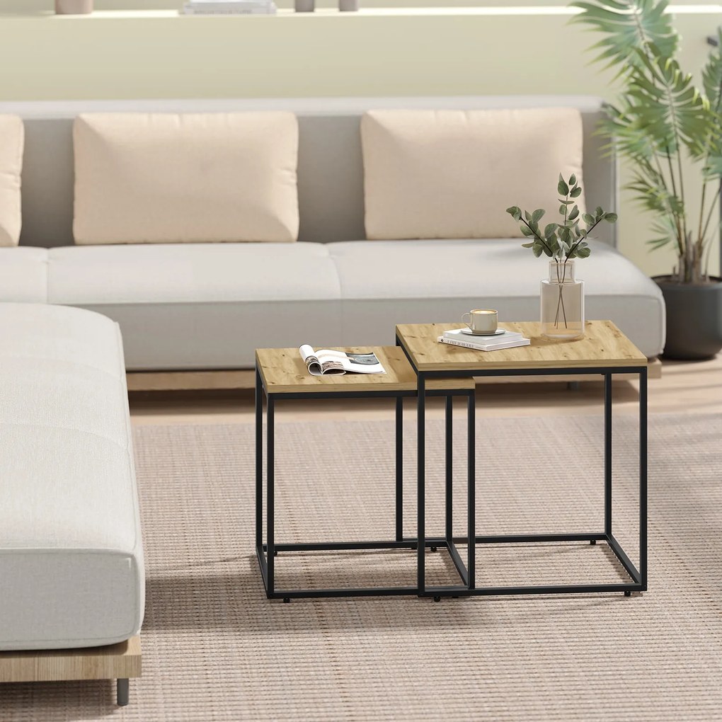 2 db-os QUADRO konferencia asztal szett, tölgy artisan dekor