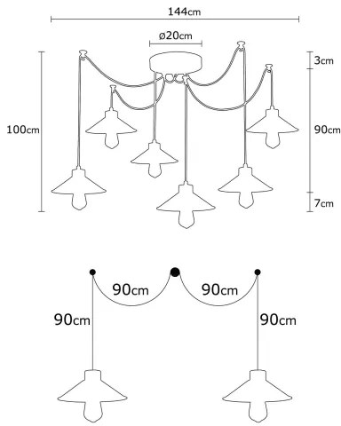 Kábeles csillár MANAVGAT 6xE27/40W/230V, pókszerű kialakítás, fekete/barna