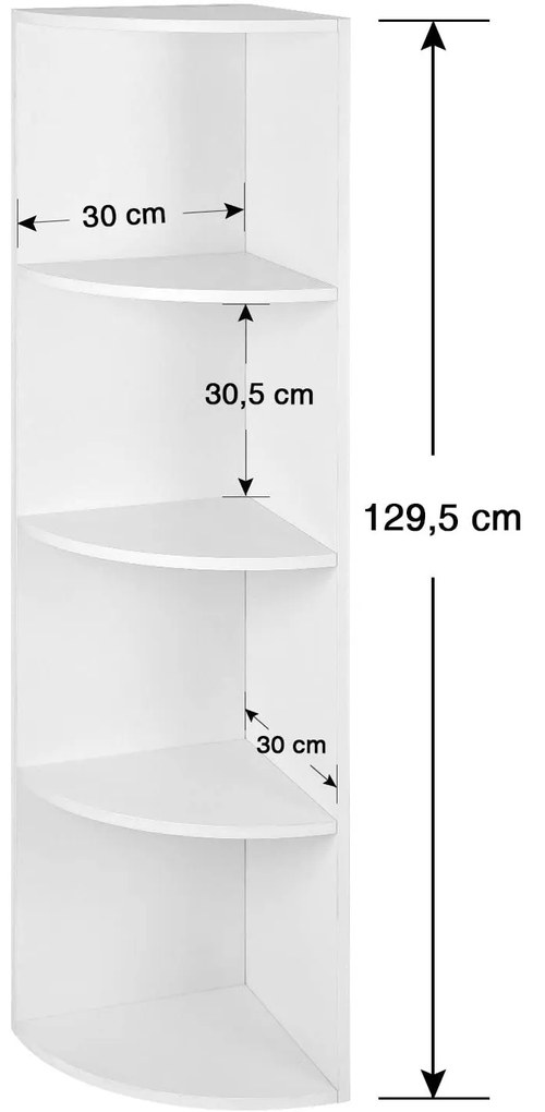 4 Szintes sarokpolc, álló tárolópolc 30 x 129,5 x 30 cm, fehér
