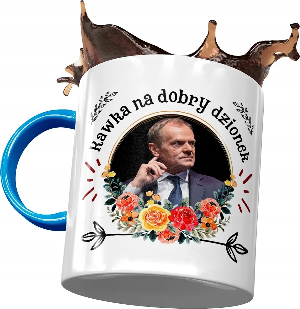 Donald Tusk Po Kék Bögre Ajándék Platform Nyomtatott Fotóval