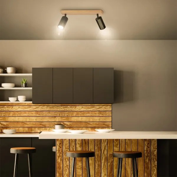 Brilagi - Spotlámpa SELE 2xGU10/30W/230V fekete/tölgy dekor