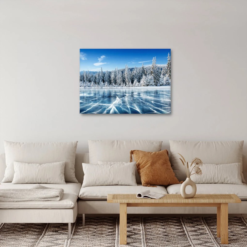 Kép a befagyott tóról és a havas fákról (70x50 cm)