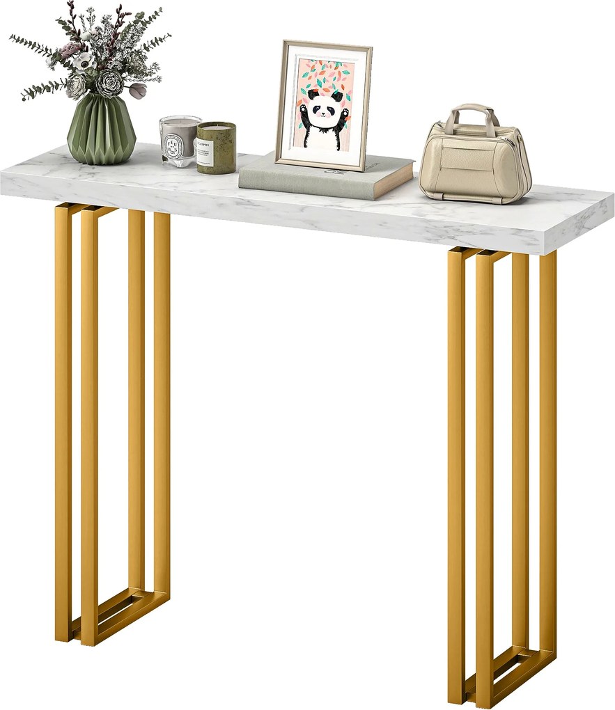 HOMCOM konzolasztal, előszoba konzol márványhatású lappal, acélváz, karcsú modern dizájn, kanapévég asztal nappaliba, 100 x 30 x 78,5 cm | Aosom