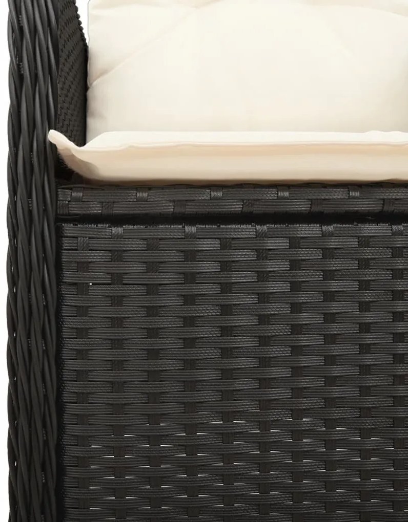 3 részes fekete polyrattan kerti bisztrógarnitúra párnákkal
