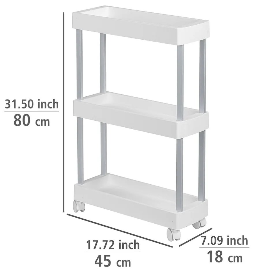 Fehér műanyag gurulós polcos állvány 45x80 cm Mino – Wenko