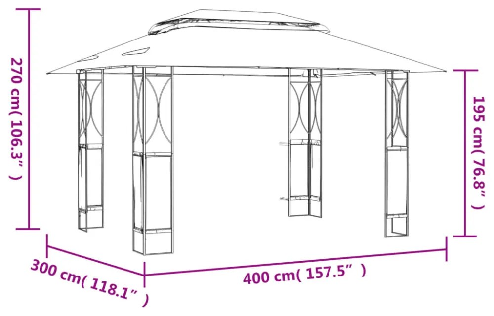 antracitszürke acél pavilon tetővel 400 x 300 x 270 m