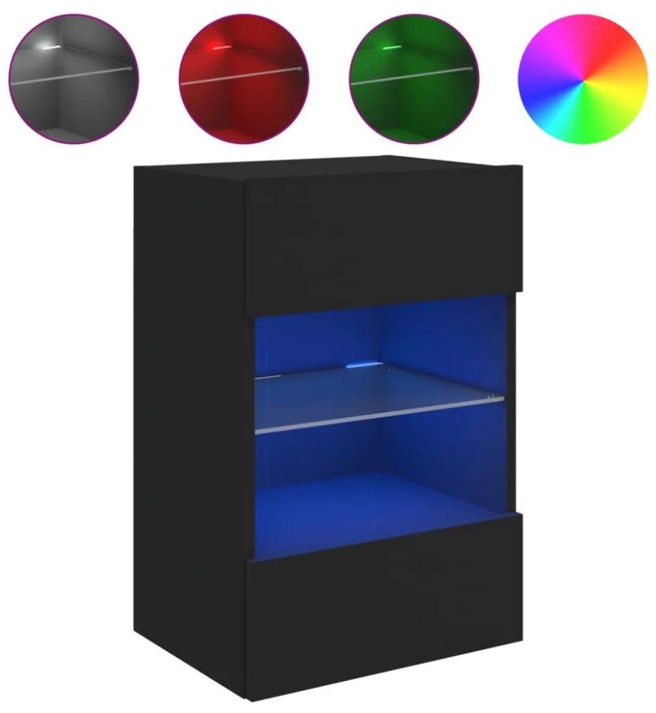 fekete fali TV-szekrény LED-világítással 40x30x60,5 cm