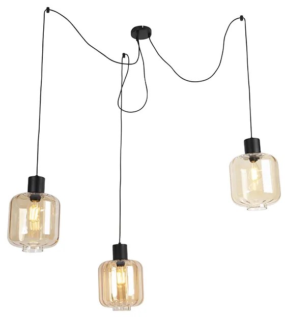 Design lógólámpa fekete borostyánüveggel 3-lámpás 226 cm - Qara