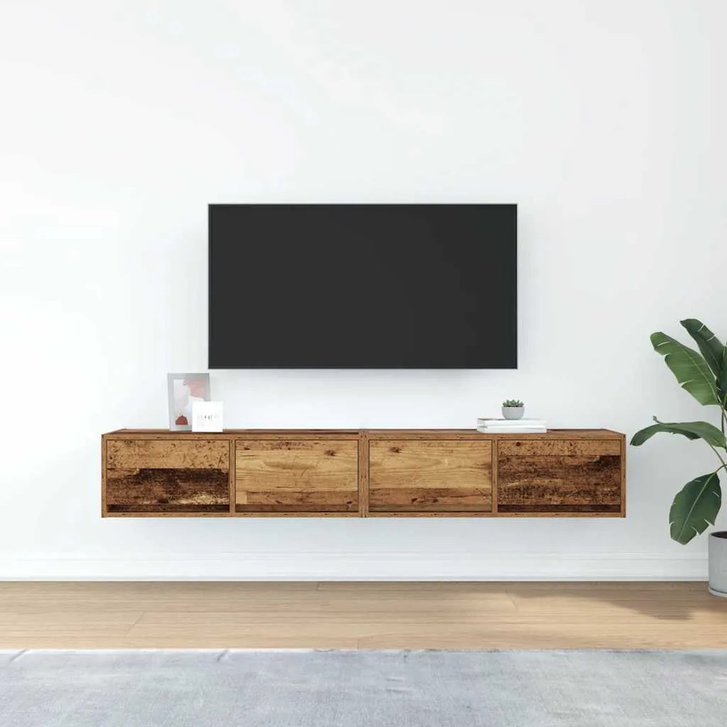 2 db antik fa szerelt fa fali TV-szekrény 80x31x25,5 cm