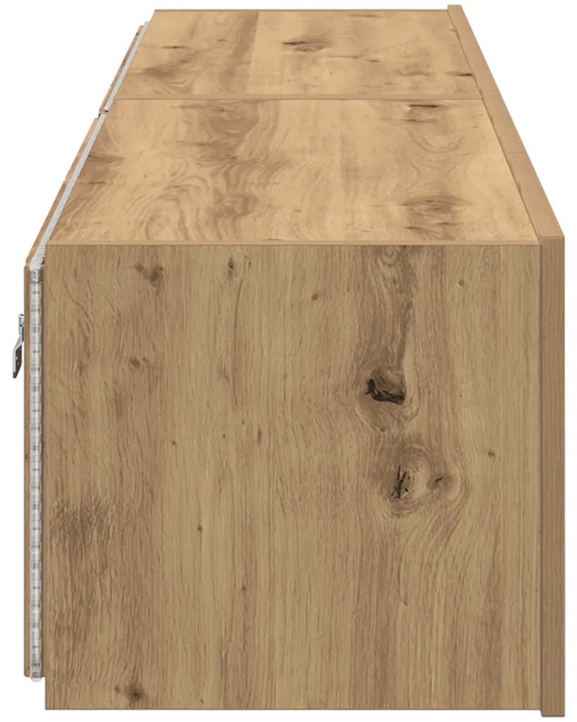 TV Fali Szekrény LED Fényekkel 2 db Kézműves Tölgy 80x35x31 cm