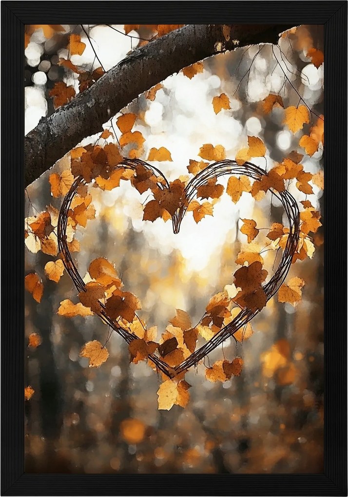 Poszter Keret Fa Dekoráció Természet Fa Ősz Levelek Szív 40x60