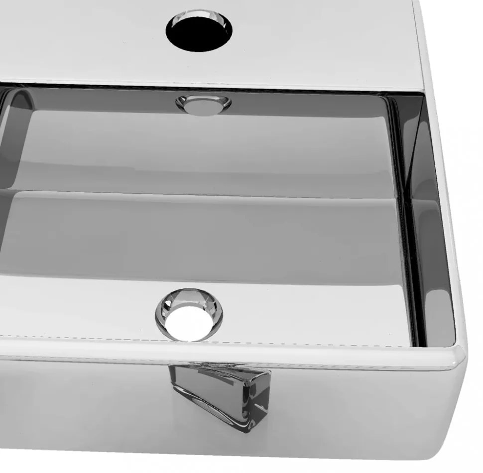 Ezüstszínű kerámia mosdókagyló csap furattal 38 x 30 x 11,5 cm