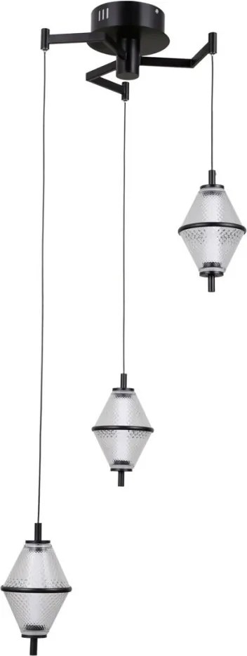 ITALUX PND-34395-3-BK FUENTE Többágú Függesztett Lámpa Króm, Matt Fekete, Átlátszó LED IP20