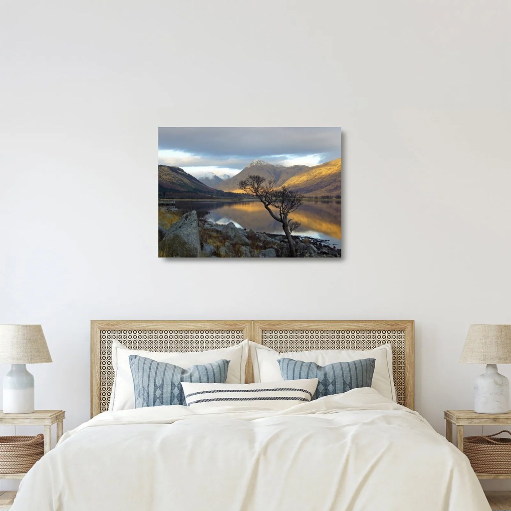 Üveg kép - Hegyek a tónál (70x50 cm)