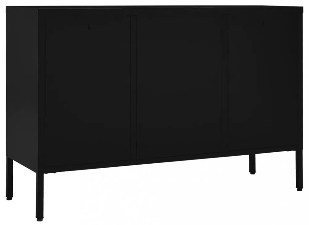 fekete acél és edzett üveg tálalószekrény 105 x 35 x 70 cm